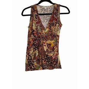 Boston Proper Faux Wrap Sleeveless Tank Top Animal Floral Print Extra Small‎
